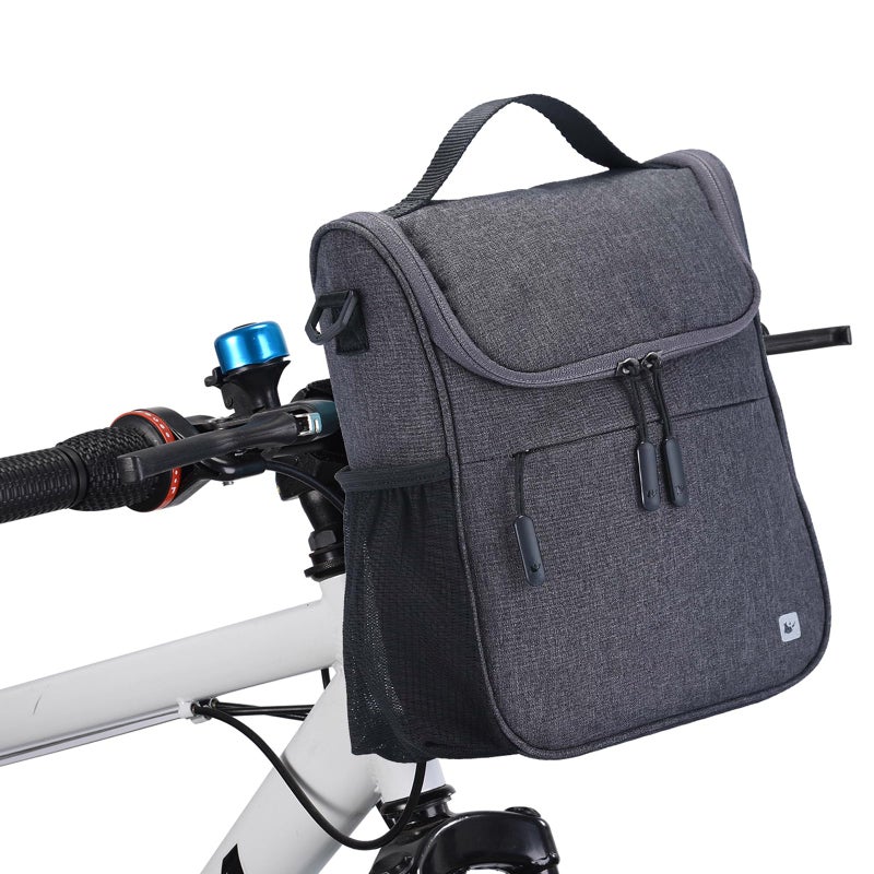 CamGo Handlebar Bag for Bike Canvas Shoulder Bags Small Handbag Cycling Front Basket Bicycle Top Tube Storage Pack with Rain Cover Grey - Image 1